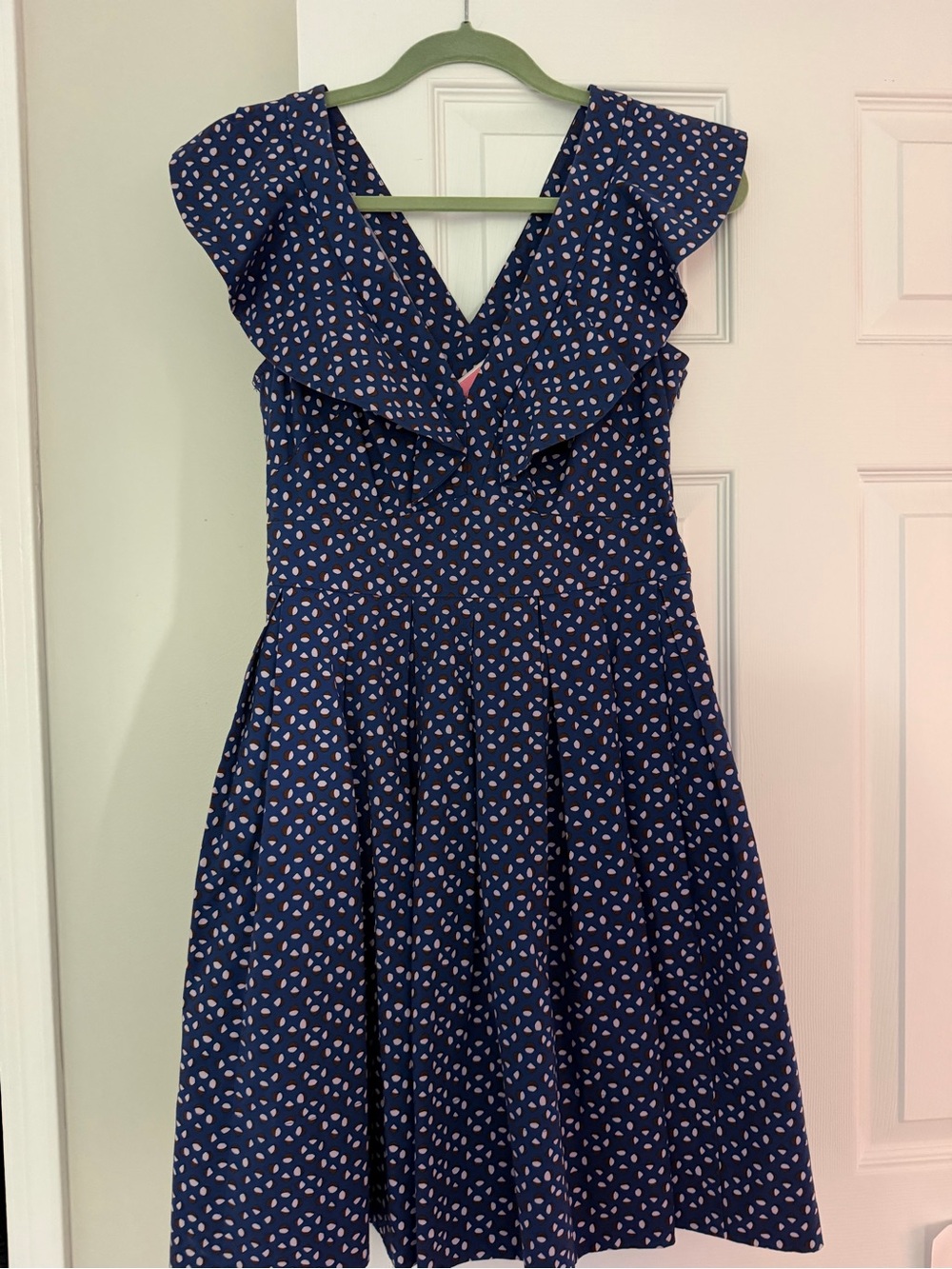 kate spade Navy Dress with Pink Dot Ruffle V-Neck